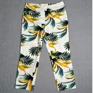 Chicos Floral Pants Women's Sz 0 White Tropical Palm Leaf Casual Trousers